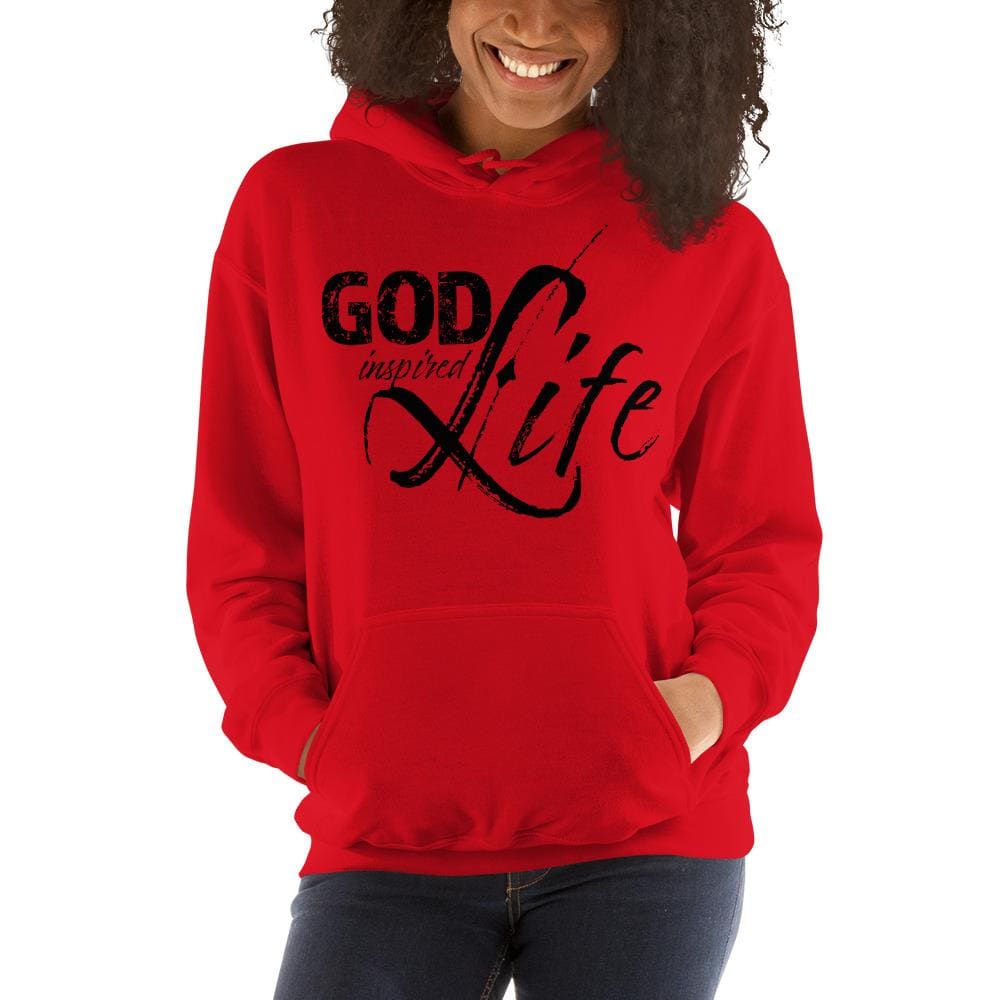 A stylish black women's pullover hoodie with a double-lined hood and front pouch pocket, perfect for cozy evenings.