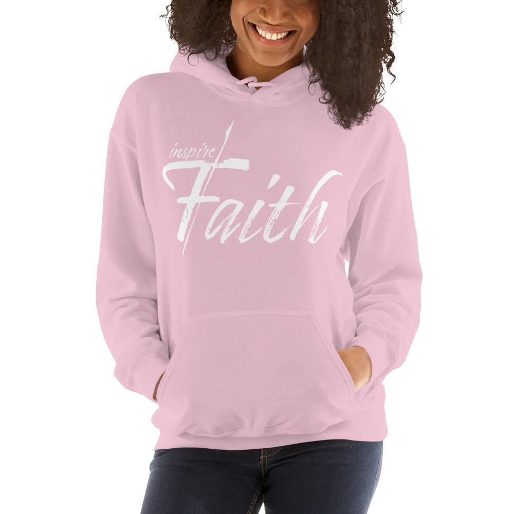 Women's pullover hoodie featuring a graphic design that inspires faith, made from soft cotton-polyester blend with a double-lined hood.