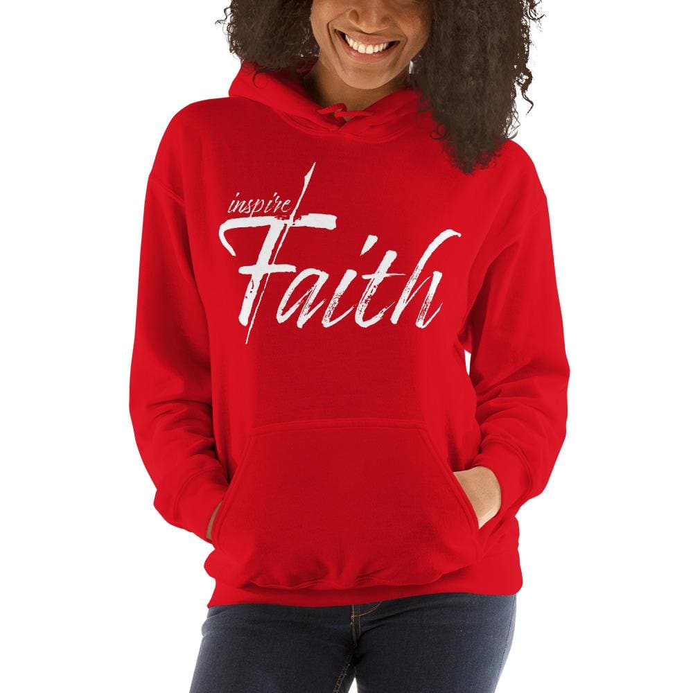 Women's pullover hoodie featuring a graphic design that inspires faith, made from soft cotton-polyester blend with a double-lined hood.