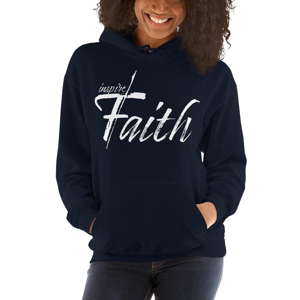 Women's pullover hoodie featuring a graphic design that inspires faith, made from soft cotton-polyester blend with a double-lined hood.