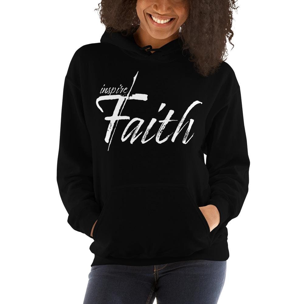 Women's pullover hoodie featuring a graphic design that inspires faith, made from soft cotton-polyester blend with a double-lined hood.