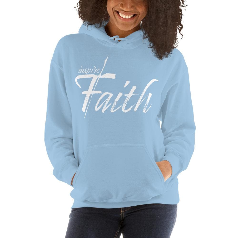 Women's pullover hoodie featuring a graphic design that inspires faith, made from soft cotton-polyester blend with a double-lined hood.