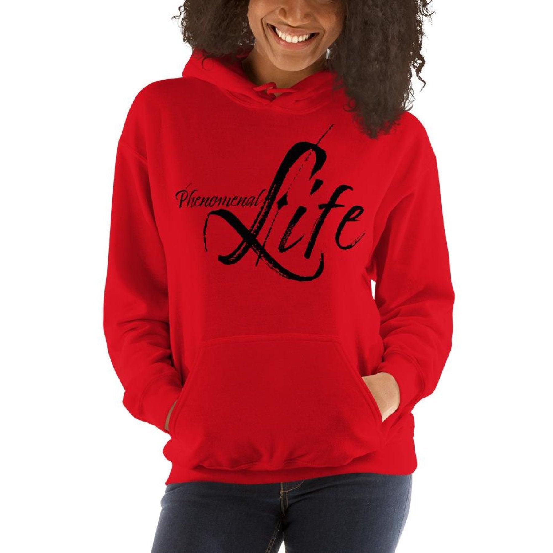 Women's black pullover hoodie with double-lined hood and front pouch pocket, showcasing a stylish and cozy design.