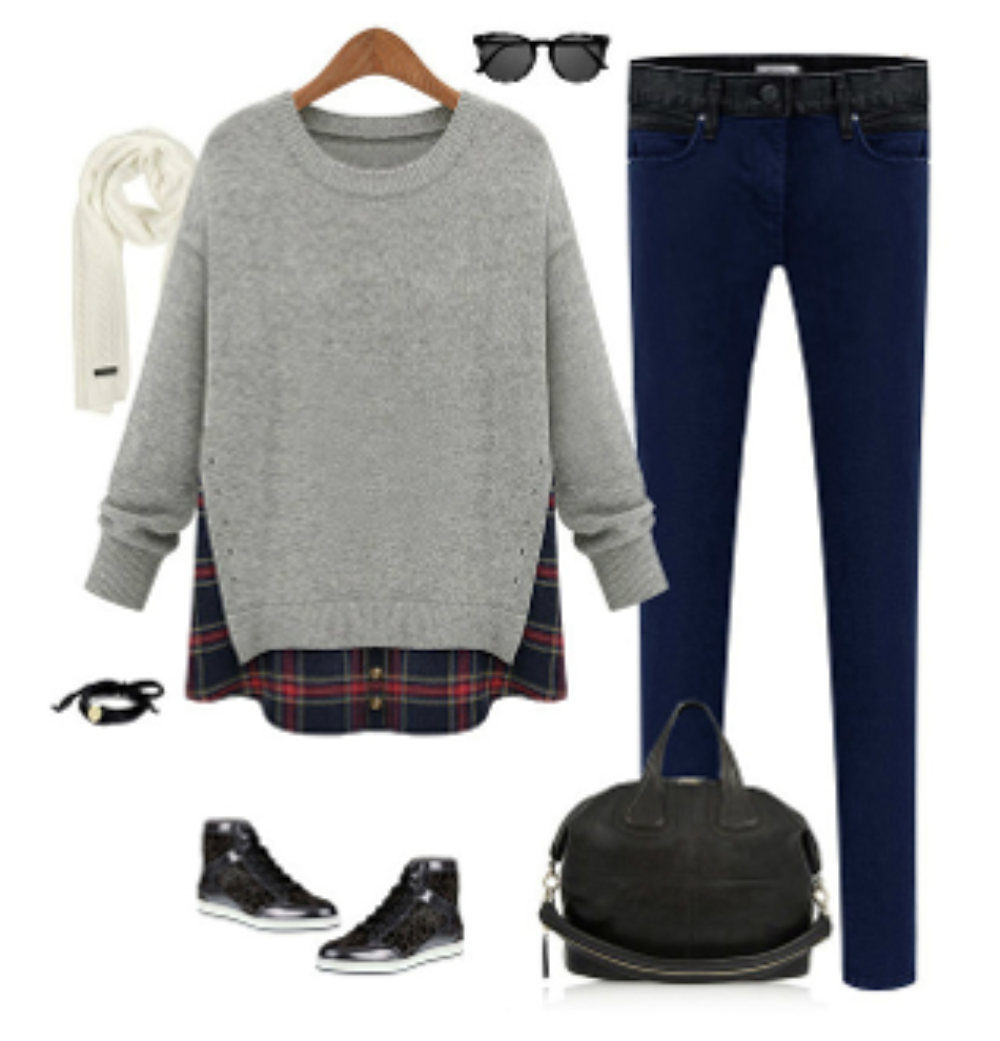 Women's Layered Sweatshirt featuring a stylish plaid back and comfortable cotton blend material in dark gray and light gray colors.