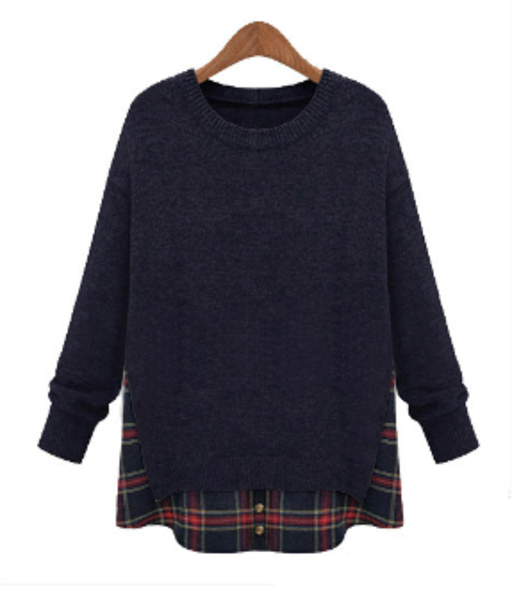 Women's Layered Sweatshirt featuring a stylish plaid back and comfortable cotton blend material in dark gray and light gray colors.