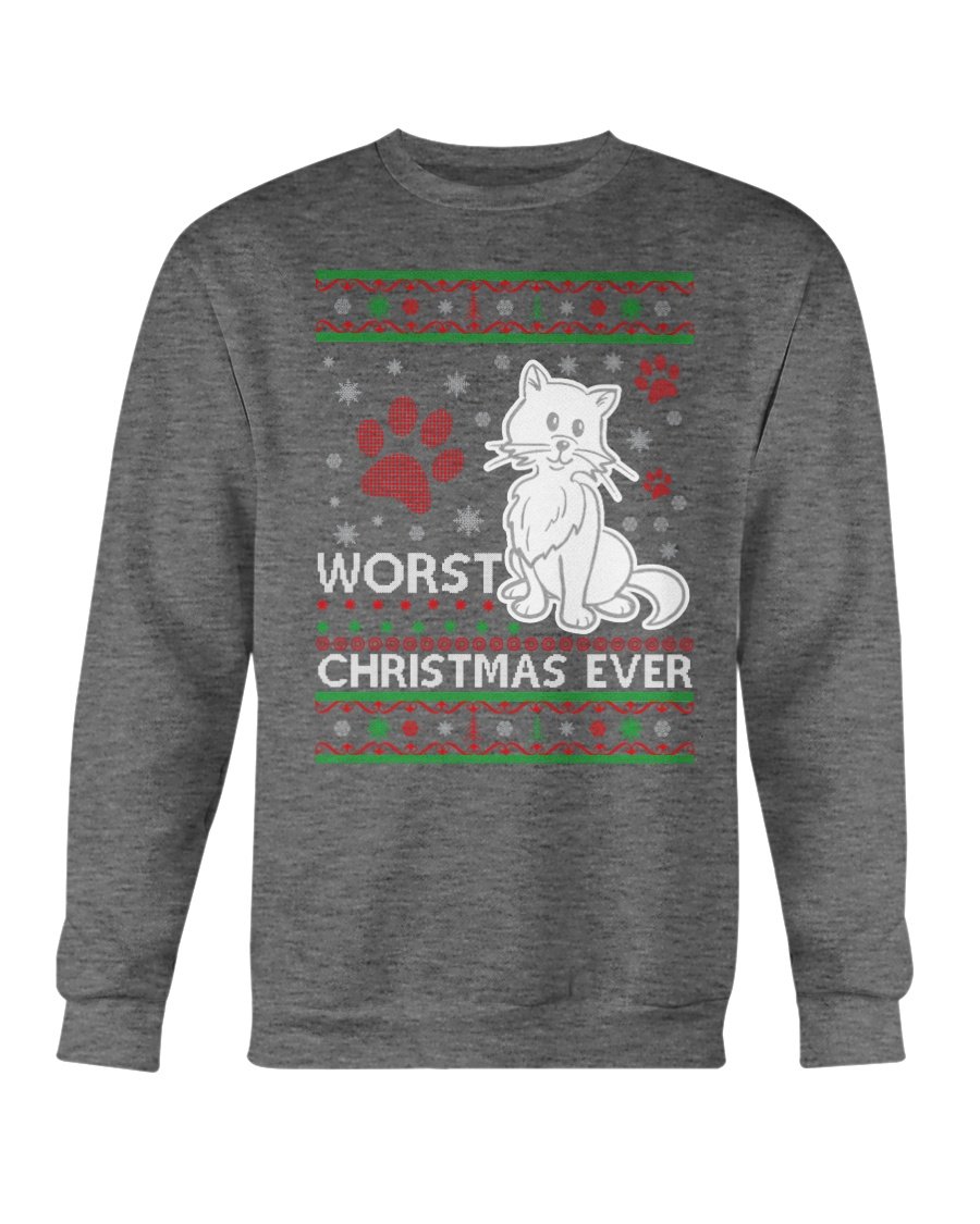 A cozy Gildan crewneck sweatshirt featuring a humorous cat design for Christmas celebrations.