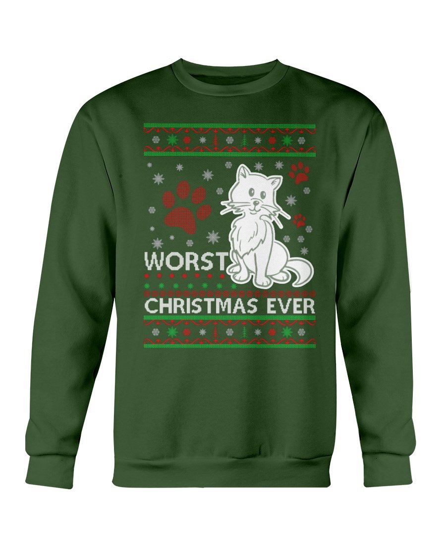 A cozy Gildan crewneck sweatshirt featuring a humorous cat design for Christmas celebrations.