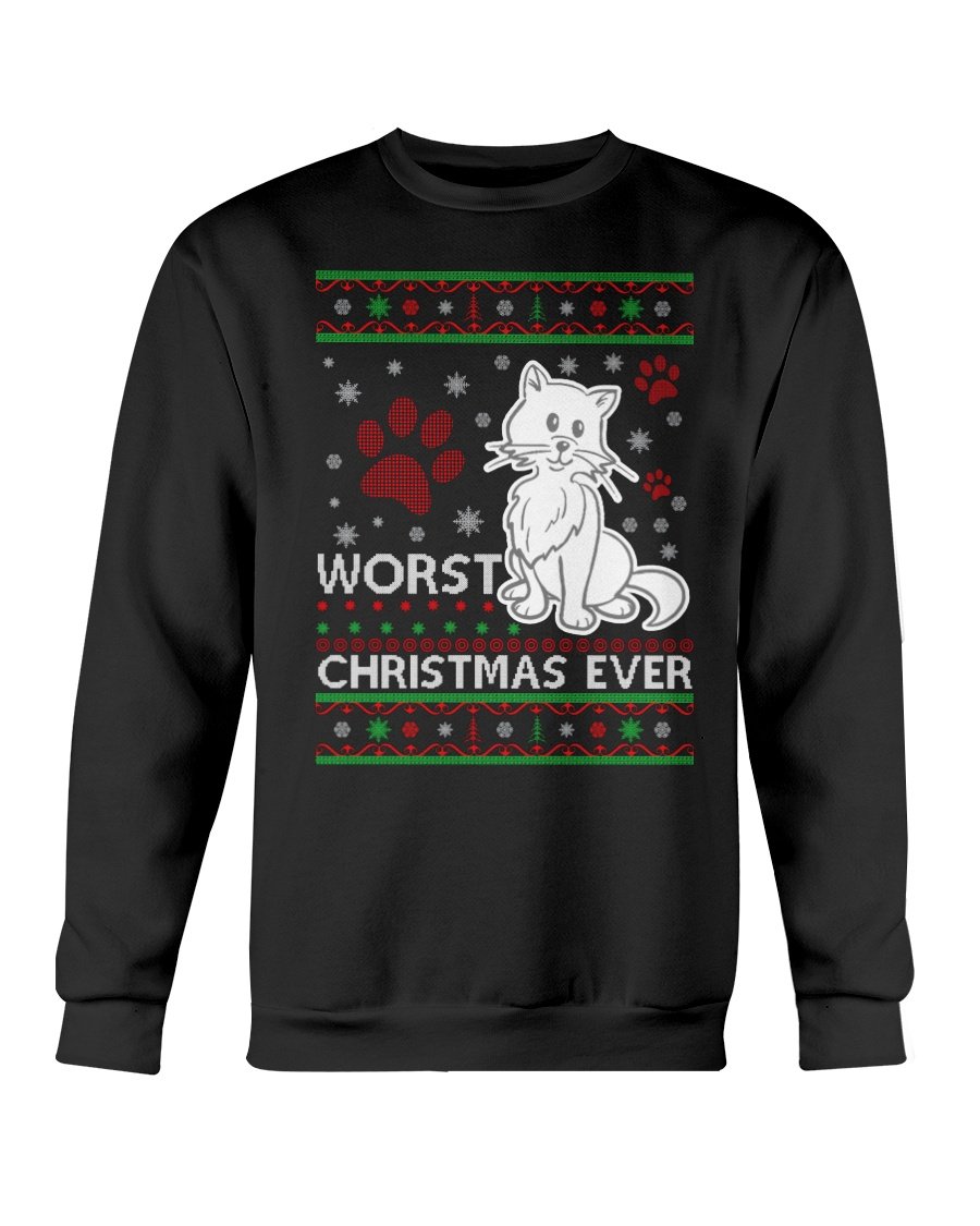 A cozy Gildan crewneck sweatshirt featuring a humorous cat design for Christmas celebrations.