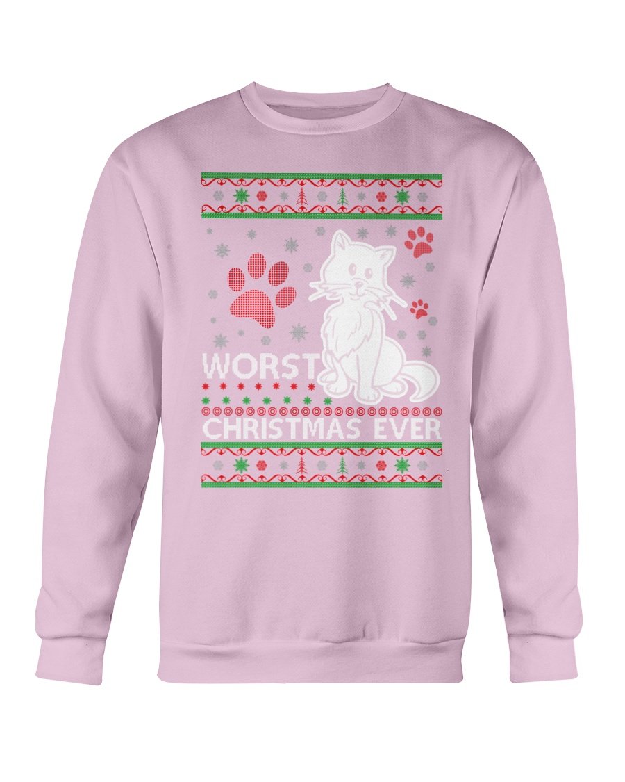 A cozy Gildan crewneck sweatshirt featuring a humorous cat design for Christmas celebrations.