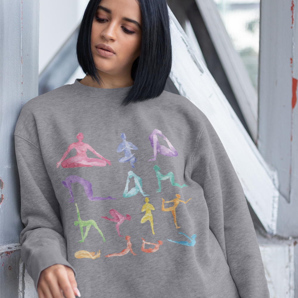 Yoga Theme Crewneck Sweatshirt in a soft fabric blend, featuring a loose fit design, perfect for yoga and casual wear.