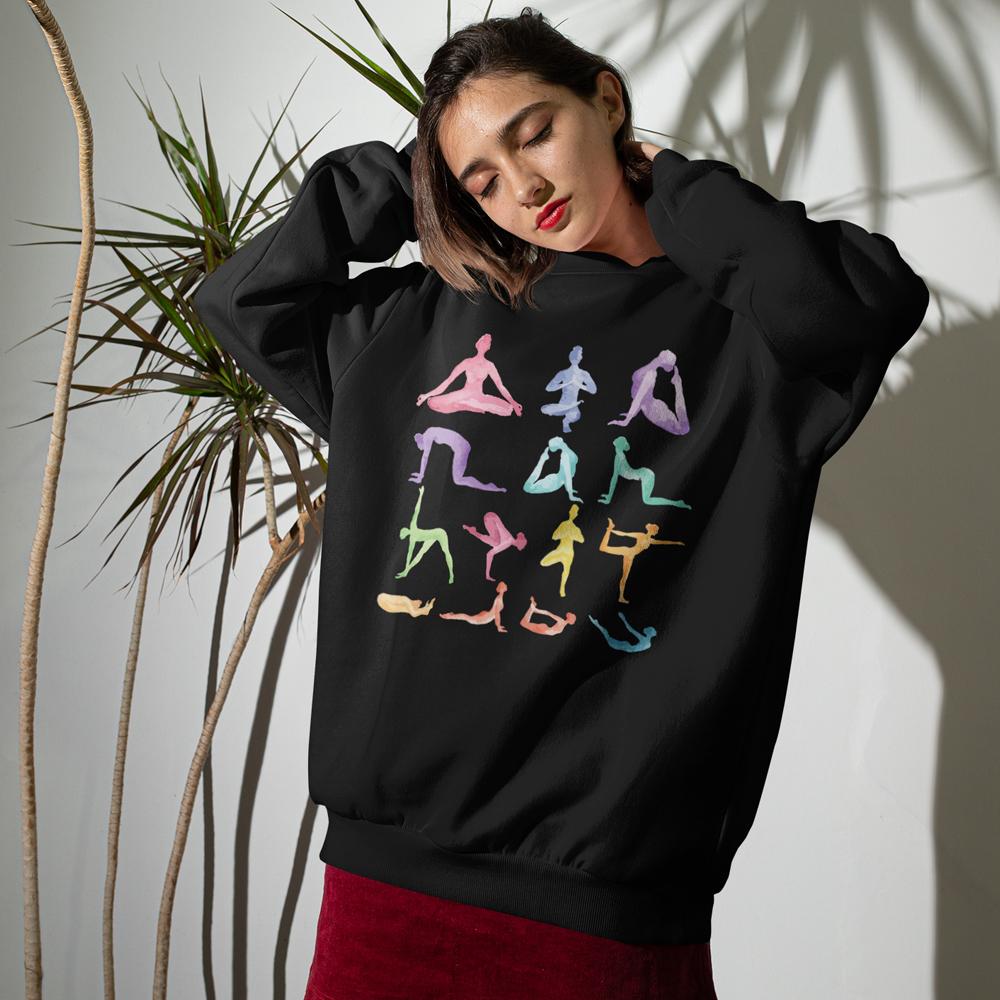Yoga Theme Crewneck Sweatshirt in a soft fabric blend, featuring a loose fit design, perfect for yoga and casual wear.