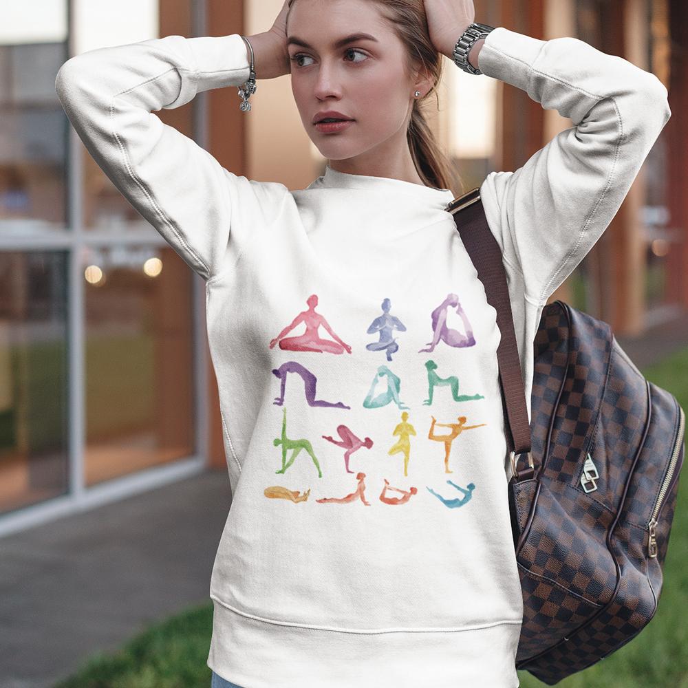 Yoga Theme Crewneck Sweatshirt in a soft fabric blend, featuring a loose fit design, perfect for yoga and casual wear.