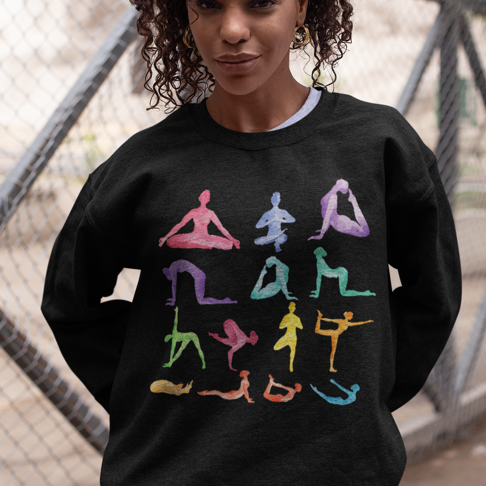 Yoga Theme Crewneck Sweatshirt in a soft fabric blend, featuring a loose fit design, perfect for yoga and casual wear.