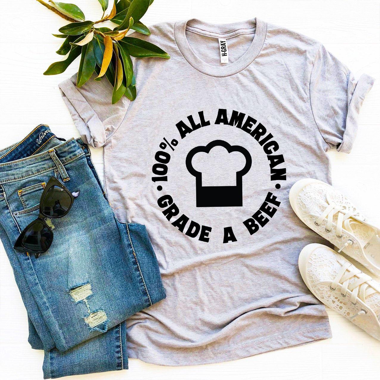 100 Percent All American Beef A Grade T-shirt made from premium ring spun cotton, featuring a vibrant flex print design.