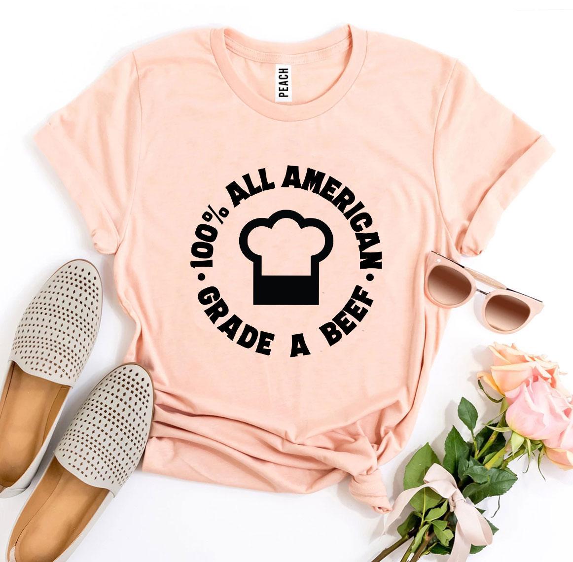 100 Percent All American Beef A Grade T-shirt made from premium ring spun cotton, featuring a vibrant flex print design.