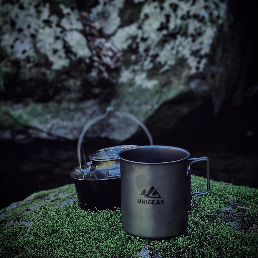 100% Titanium Camping Cup 450ml, lightweight and durable, perfect for outdoor adventures.