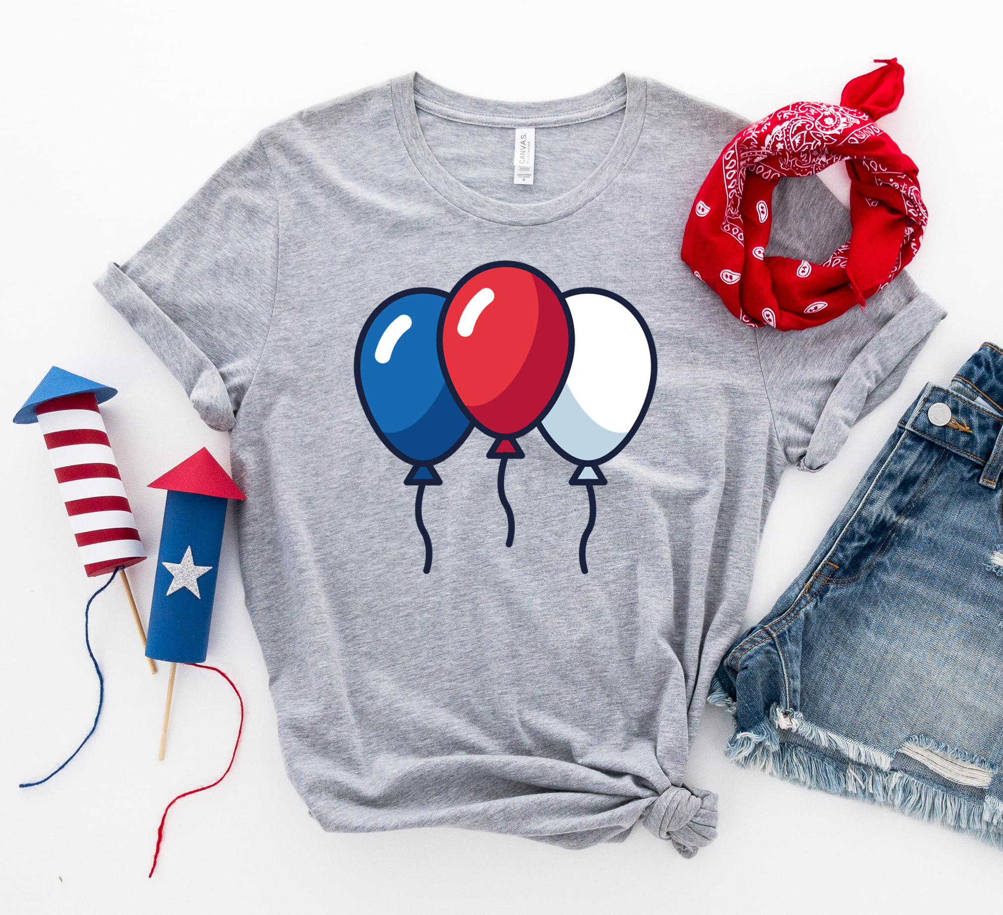 4th of July Balloons T-shirt featuring colorful balloon design on premium cotton fabric, perfect for Independence Day celebrations.