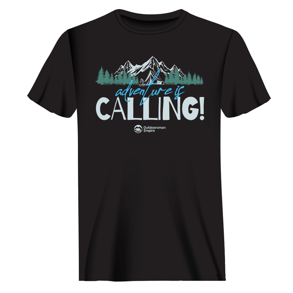 Adventure Camping Man T-Shirt featuring a modern classic fit, made from 100% Ringspun Cotton, perfect for outdoor activities.