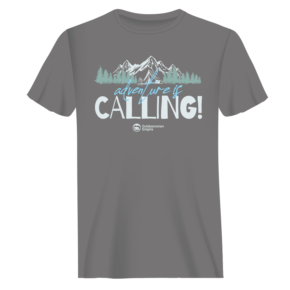 Adventure Camping Man T-Shirt featuring a modern classic fit, made from 100% Ringspun Cotton, perfect for outdoor activities.