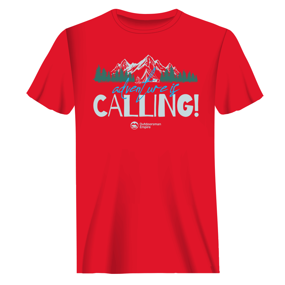Adventure Camping Man T-Shirt featuring a modern classic fit, made from 100% Ringspun Cotton, perfect for outdoor activities.