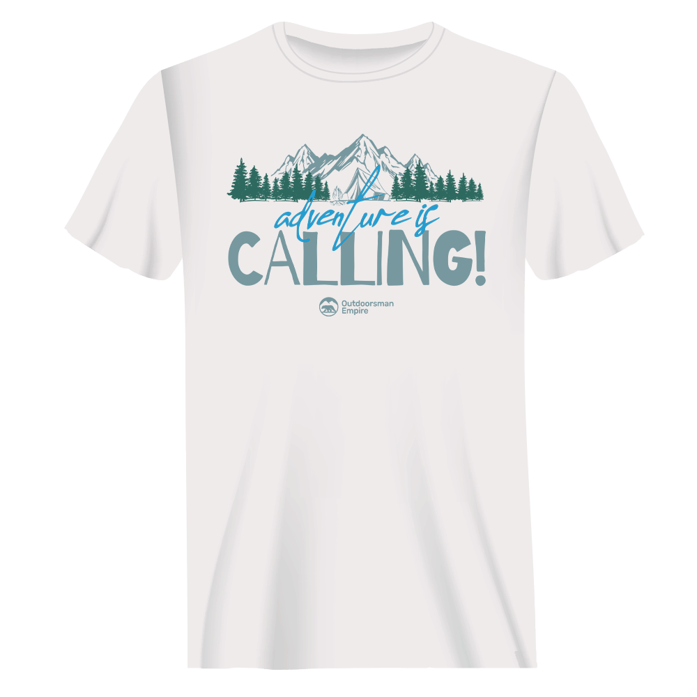 Adventure Camping Man T-Shirt featuring a modern classic fit, made from 100% Ringspun Cotton, perfect for outdoor activities.