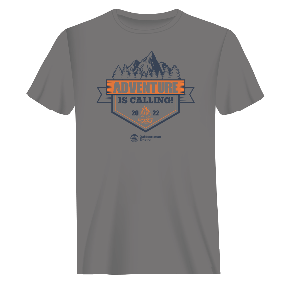 Men's Adventure Is Calling T-Shirt featuring a stylish design, made from 100% Ringspun Cotton, perfect for casual outings and adventures.