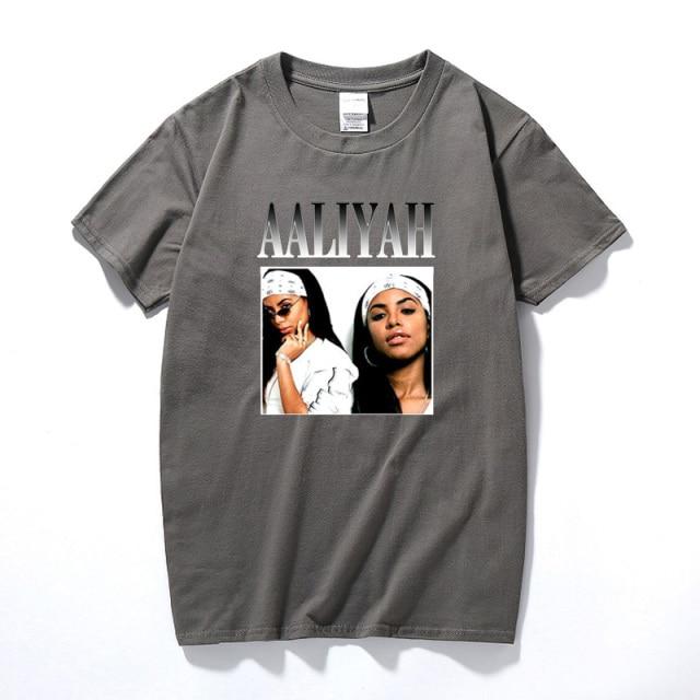 Aaliyah Graphic T-shirt featuring a vibrant print of the iconic singer, made from soft cotton with a casual O-neck design.