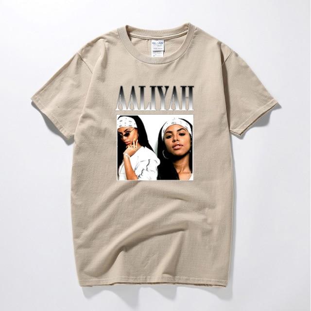 Aaliyah Graphic T-shirt featuring a vibrant print of the iconic singer, made from soft cotton with a casual O-neck design.
