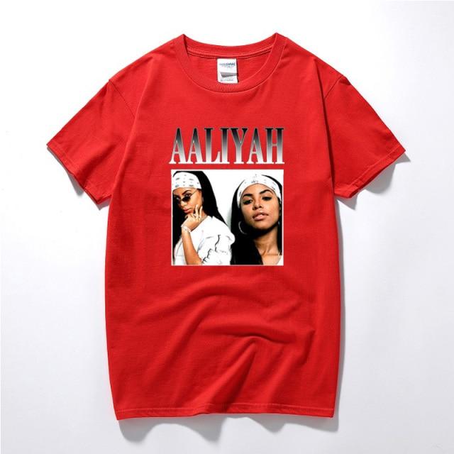 Aaliyah Graphic T-shirt featuring a vibrant print of the iconic singer, made from soft cotton with a casual O-neck design.