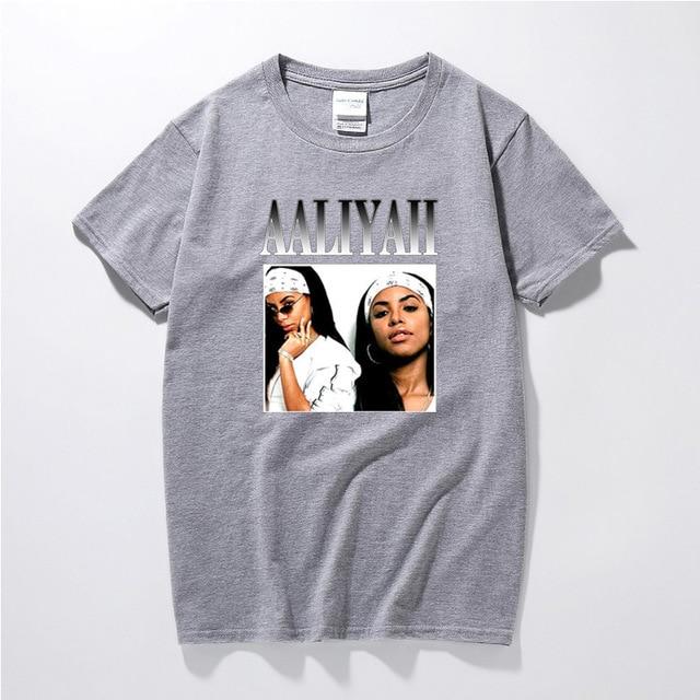 Aaliyah Graphic T-shirt featuring a vibrant print of the iconic singer, made from soft cotton with a casual O-neck design.