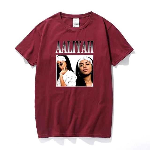 Aaliyah Graphic T-shirt featuring a vibrant print of the iconic singer, made from soft cotton with a casual O-neck design.
