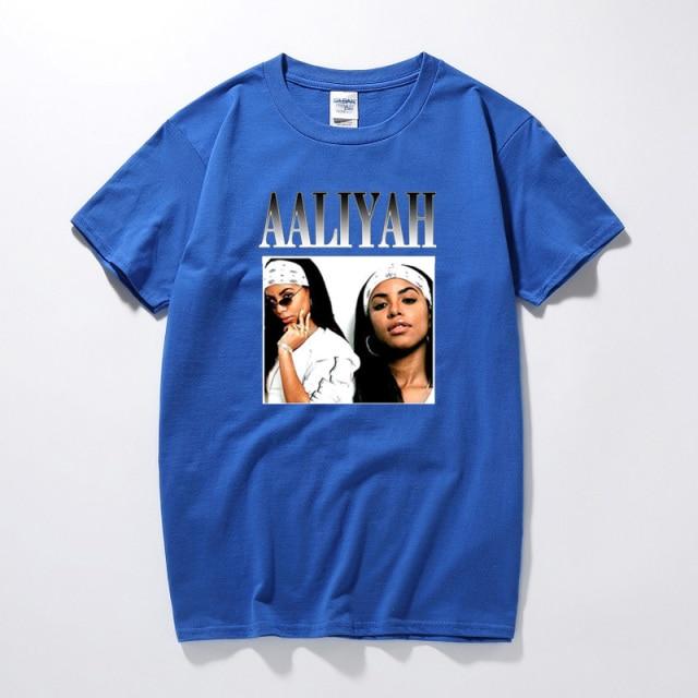 Aaliyah Graphic T-shirt featuring a vibrant print of the iconic singer, made from soft cotton with a casual O-neck design.