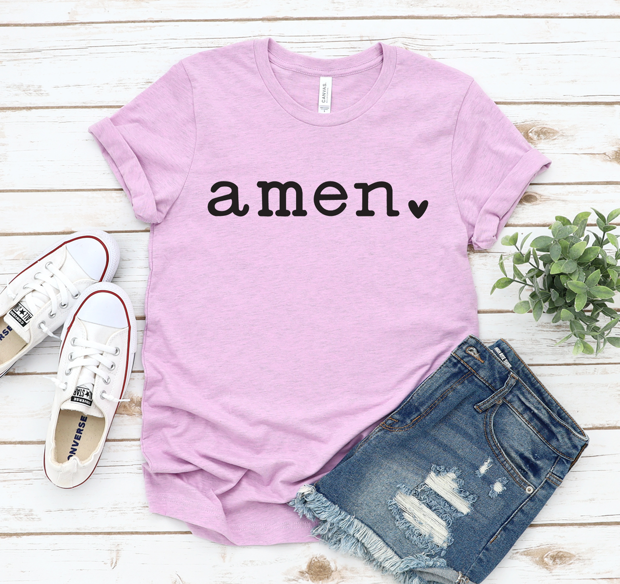 Amen T-shirt displayed on a mannequin, showcasing its unisex design and soft fabric.