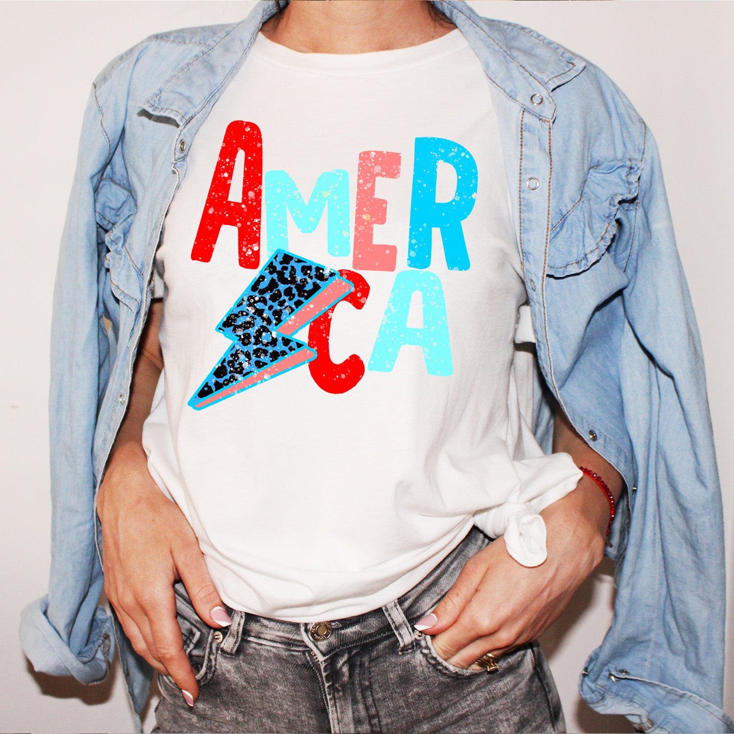 America Distressed Lightning Bolt Unisex T-shirt featuring a unique distressed design on a soft fabric.