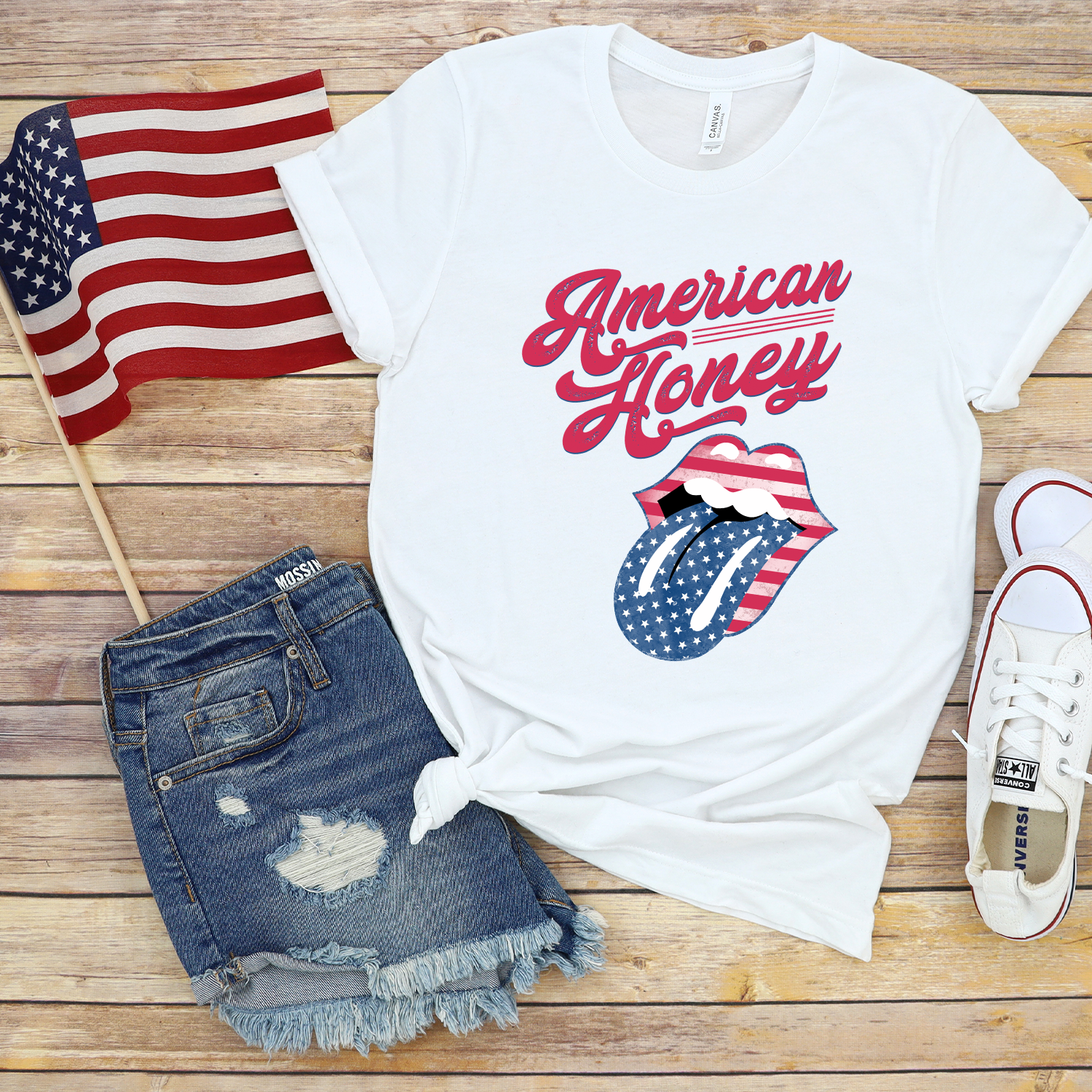 American Honey Lips Unisex T-shirt featuring vibrant graphic design and soft fabric.