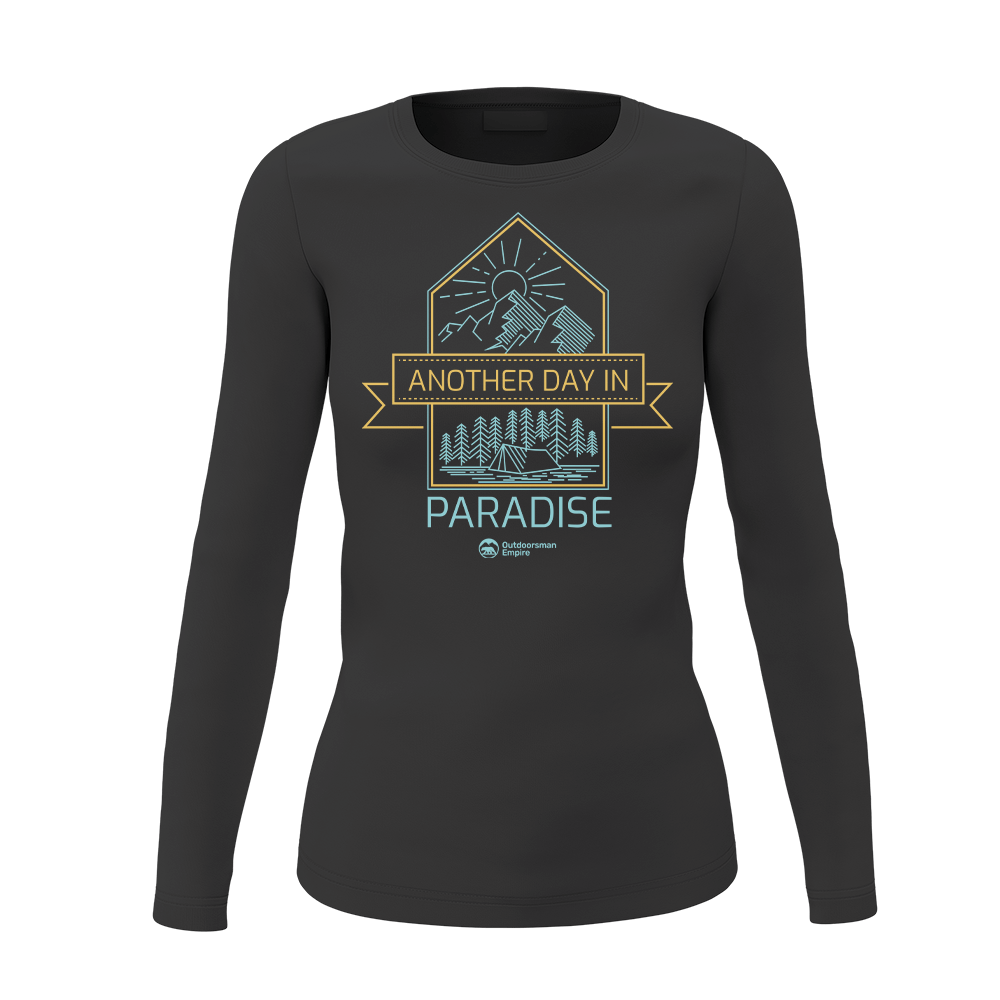 Another Day In Paradise Women Long Sleeve Shirt in a stylish design, showcasing its midweight fabric and semi-fitted silhouette.