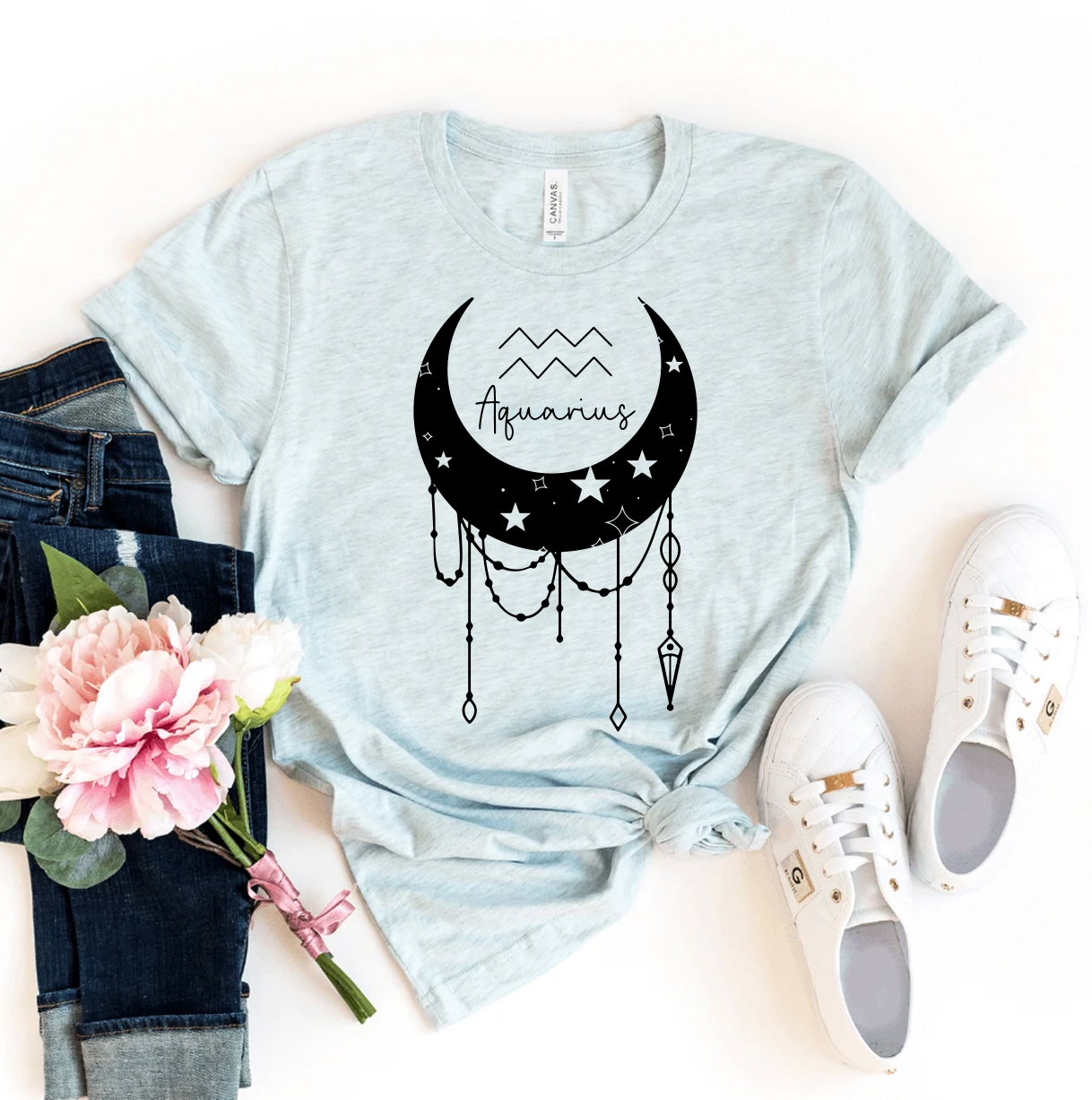 Aquarius Star Sign T-shirt made of premium ring spun cotton with a vibrant zodiac design.