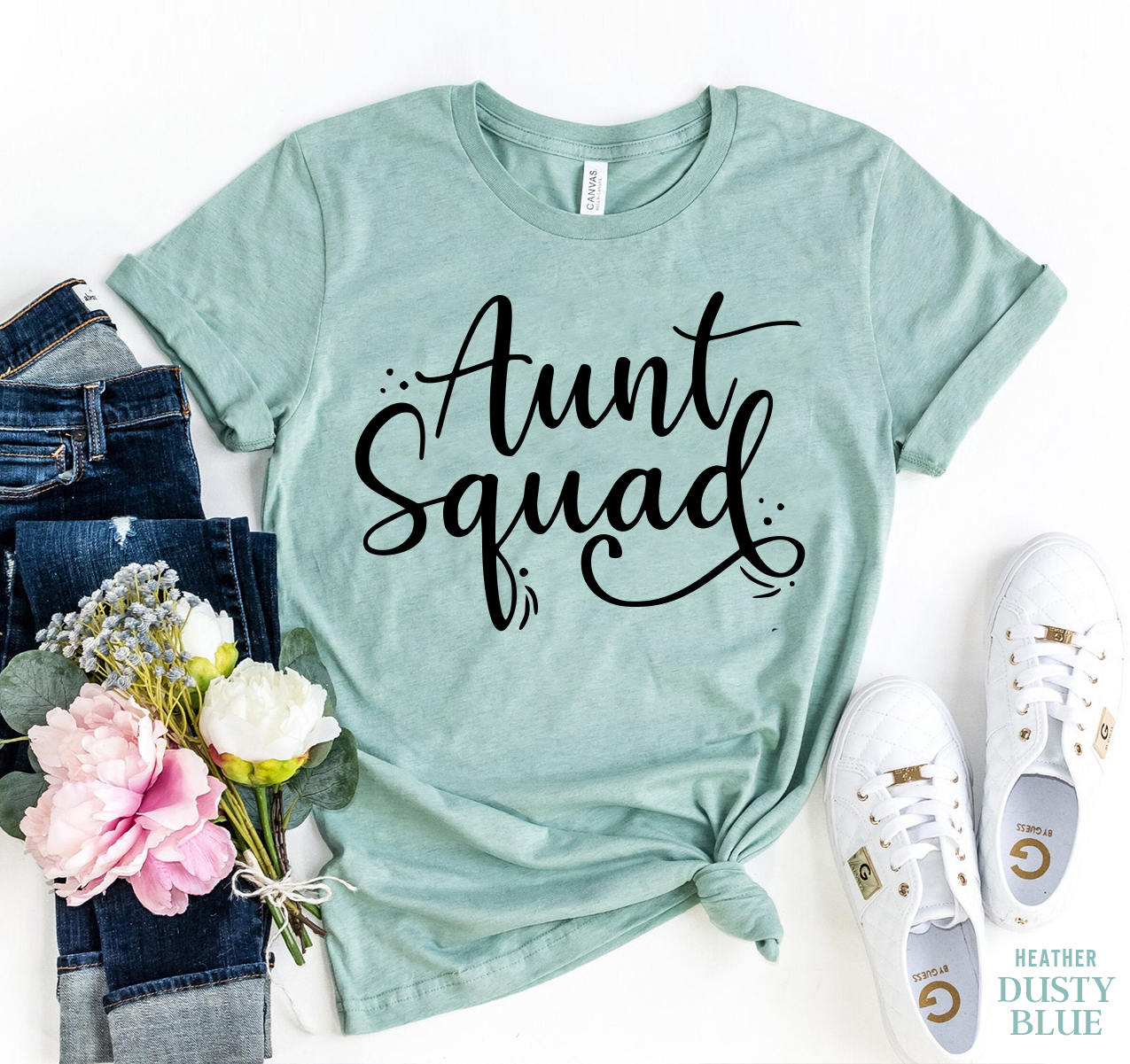 Aunt Squad T-shirt made of premium ring spun cotton with a stylish design and soft textile flex print.
