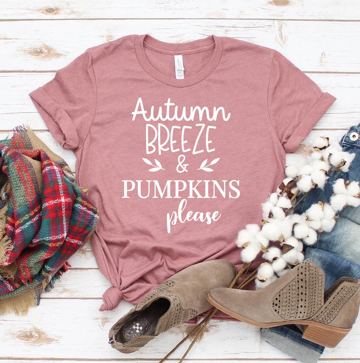 Autumn Breeze And Pumpkins Please T-shirt featuring vibrant autumn-themed design on premium cotton fabric.