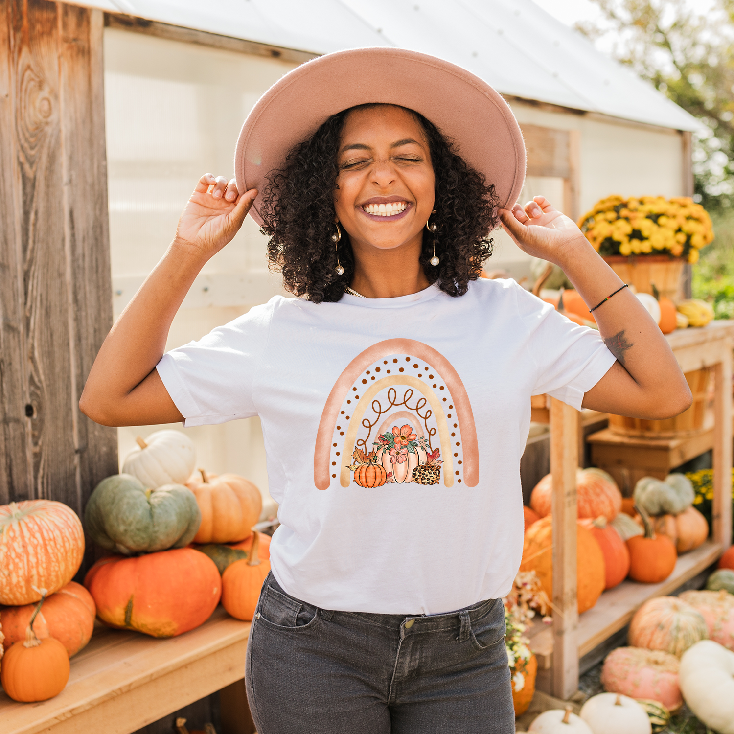 Autumn Rainbow Unisex T-shirt featuring vibrant colors and a stylish design, perfect for fall fashion.