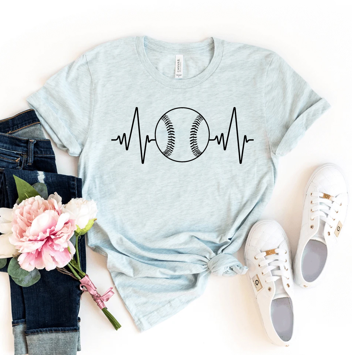Baseball Heartbeat T-shirt made of premium ring spun cotton with a stylish heartbeat design.