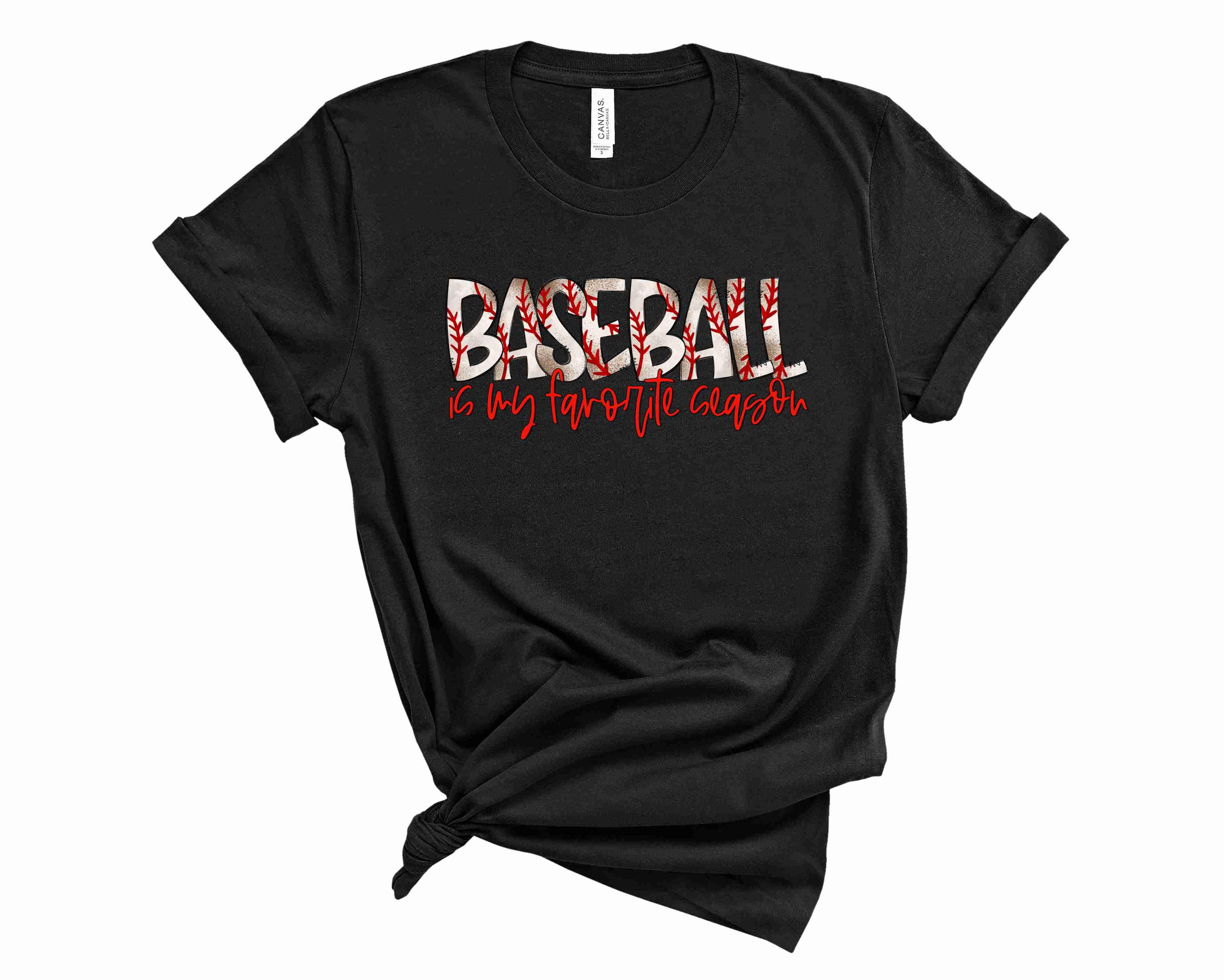 Unisex graphic tee featuring 'Baseball is my favorite Season' design, perfect for baseball fans.