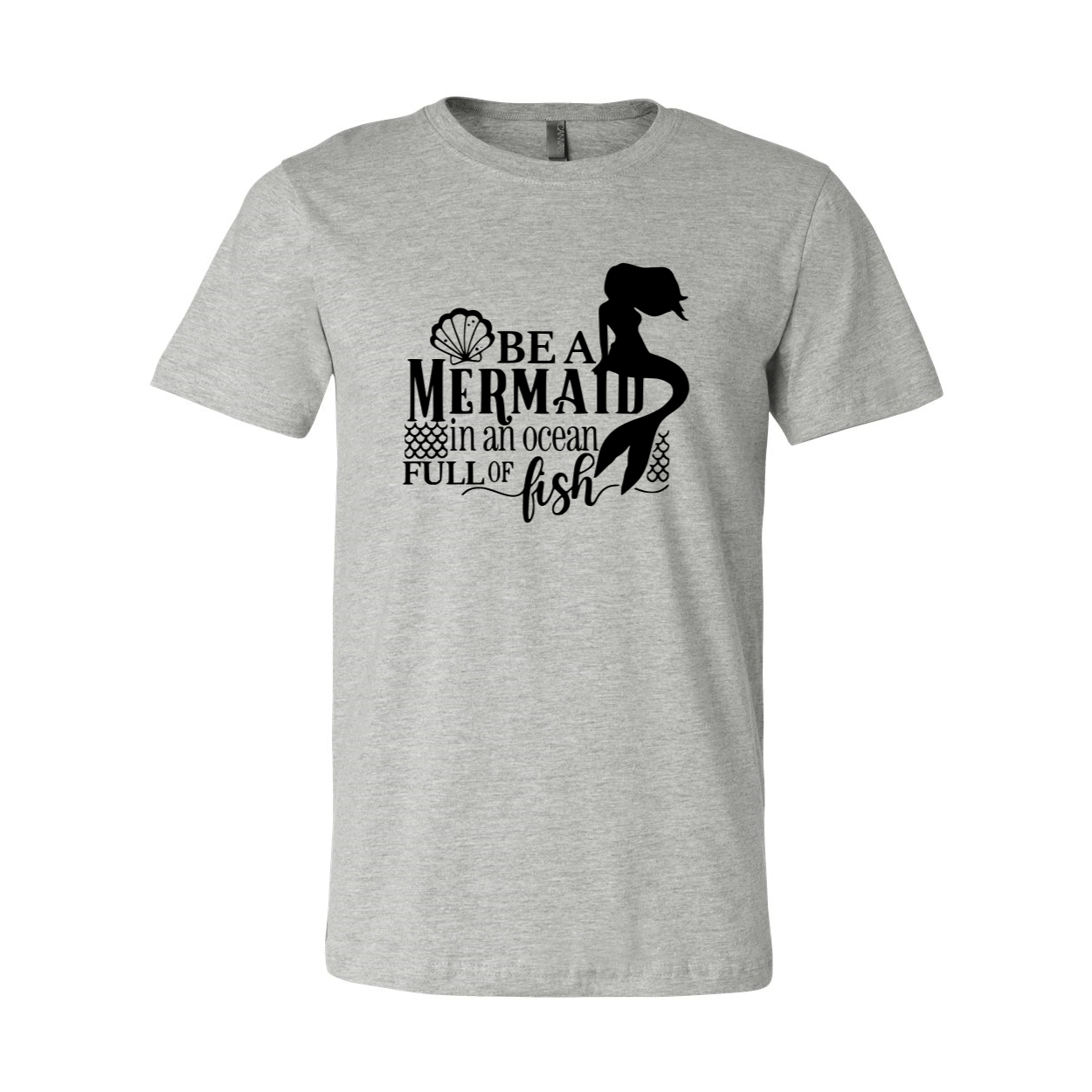 A stylish unisex T-shirt featuring a whimsical mermaid design, crafted from soft ring spun cotton, available in multiple colors.