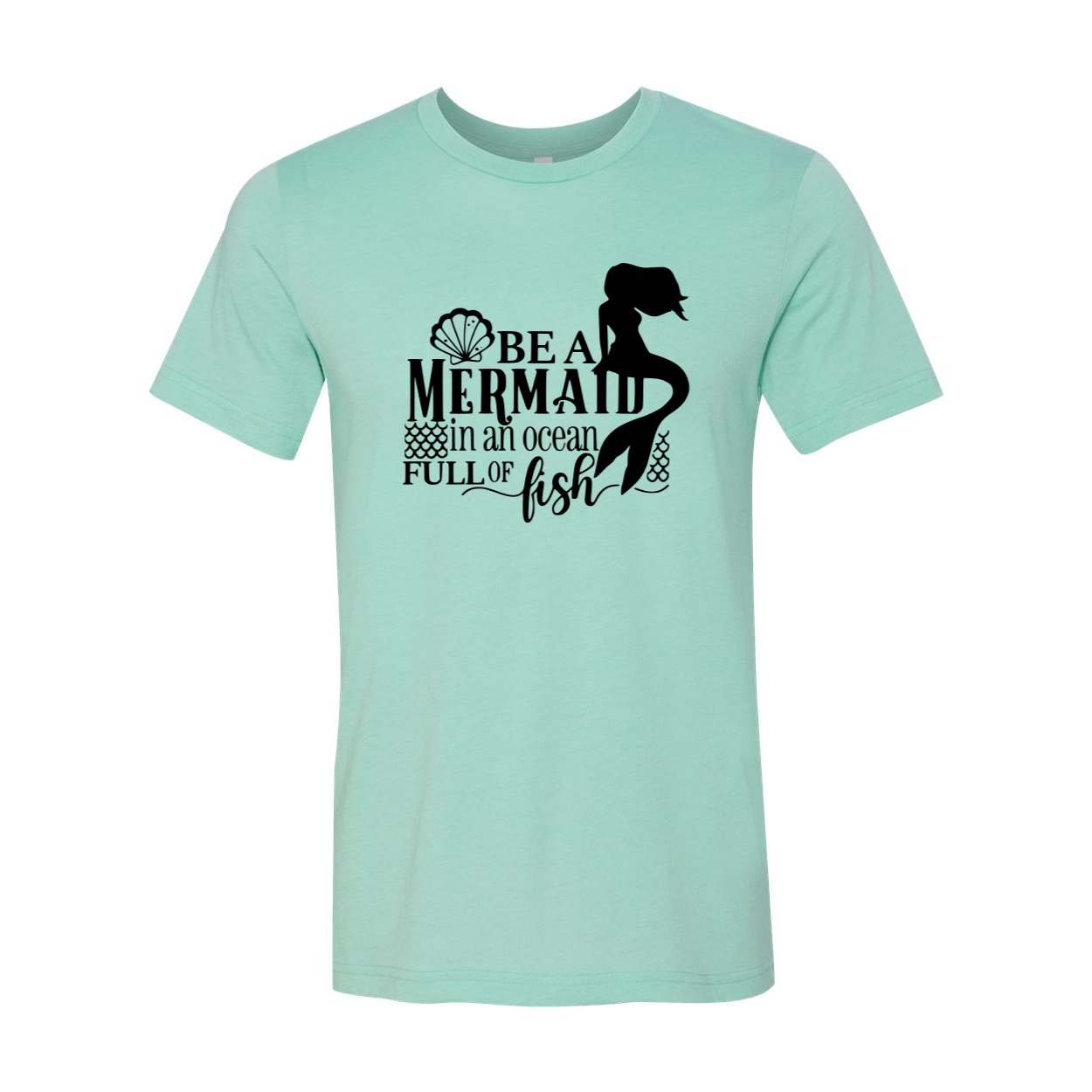 A stylish unisex T-shirt featuring a whimsical mermaid design, crafted from soft ring spun cotton, available in multiple colors.