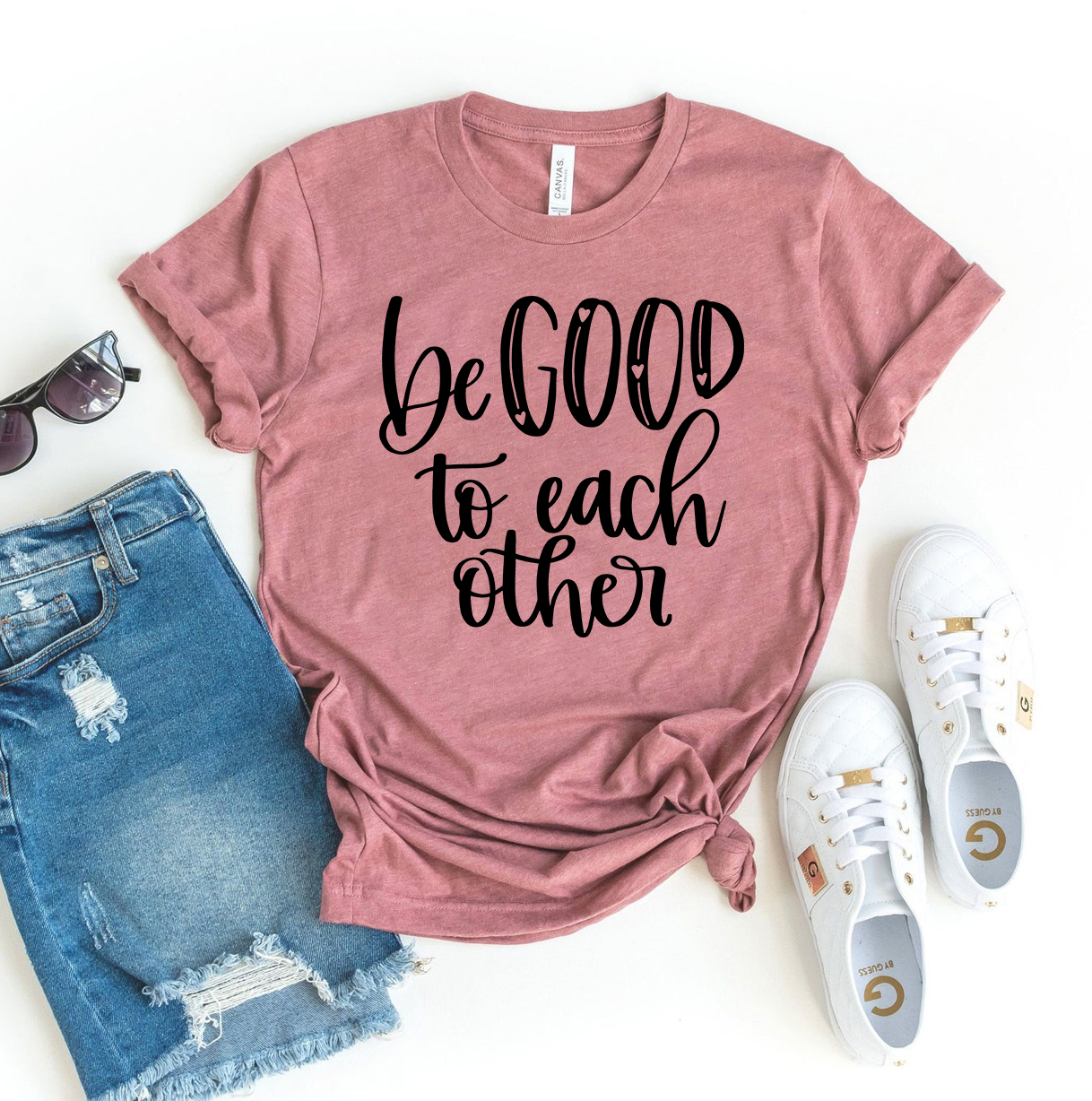 Be Good To Each Other T-shirt made from premium ring spun cotton, featuring a soft textile flex print design.