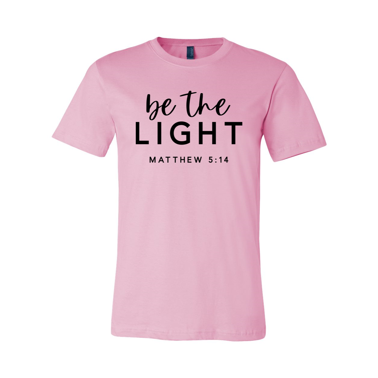 Be The Light T-shirt in various sizes, showcasing its soft fabric and classic unisex design.