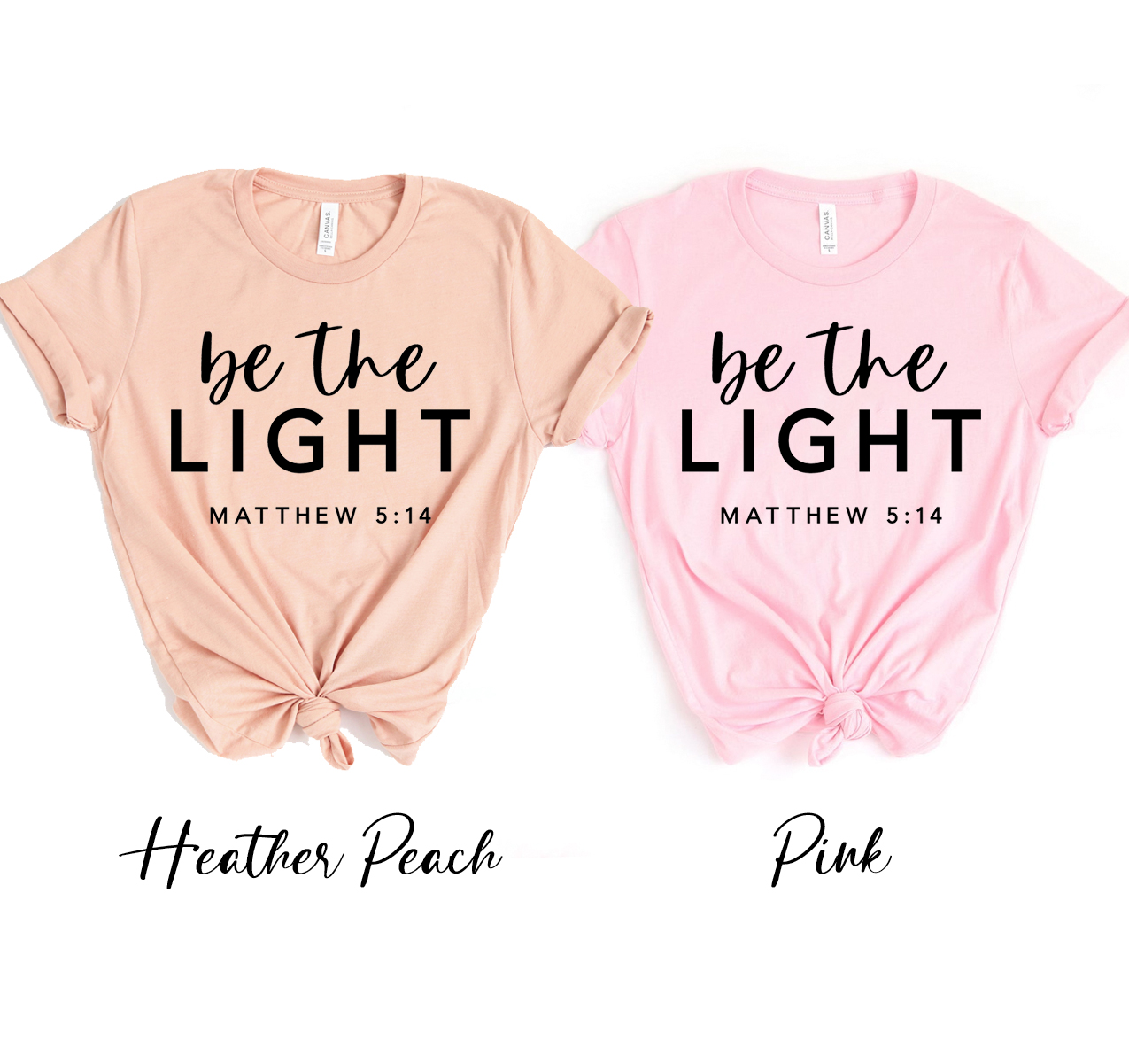 Be The Light T-shirt in various sizes, showcasing its soft fabric and classic unisex design.