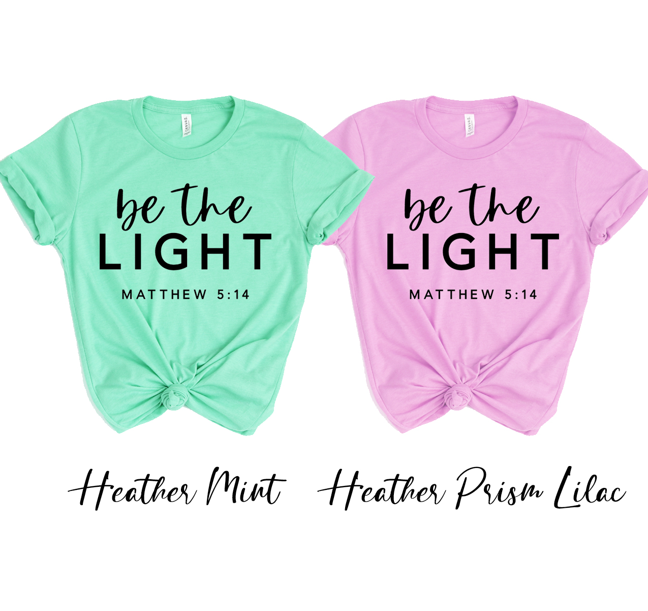 Be The Light T-shirt in various sizes, showcasing its soft fabric and classic unisex design.