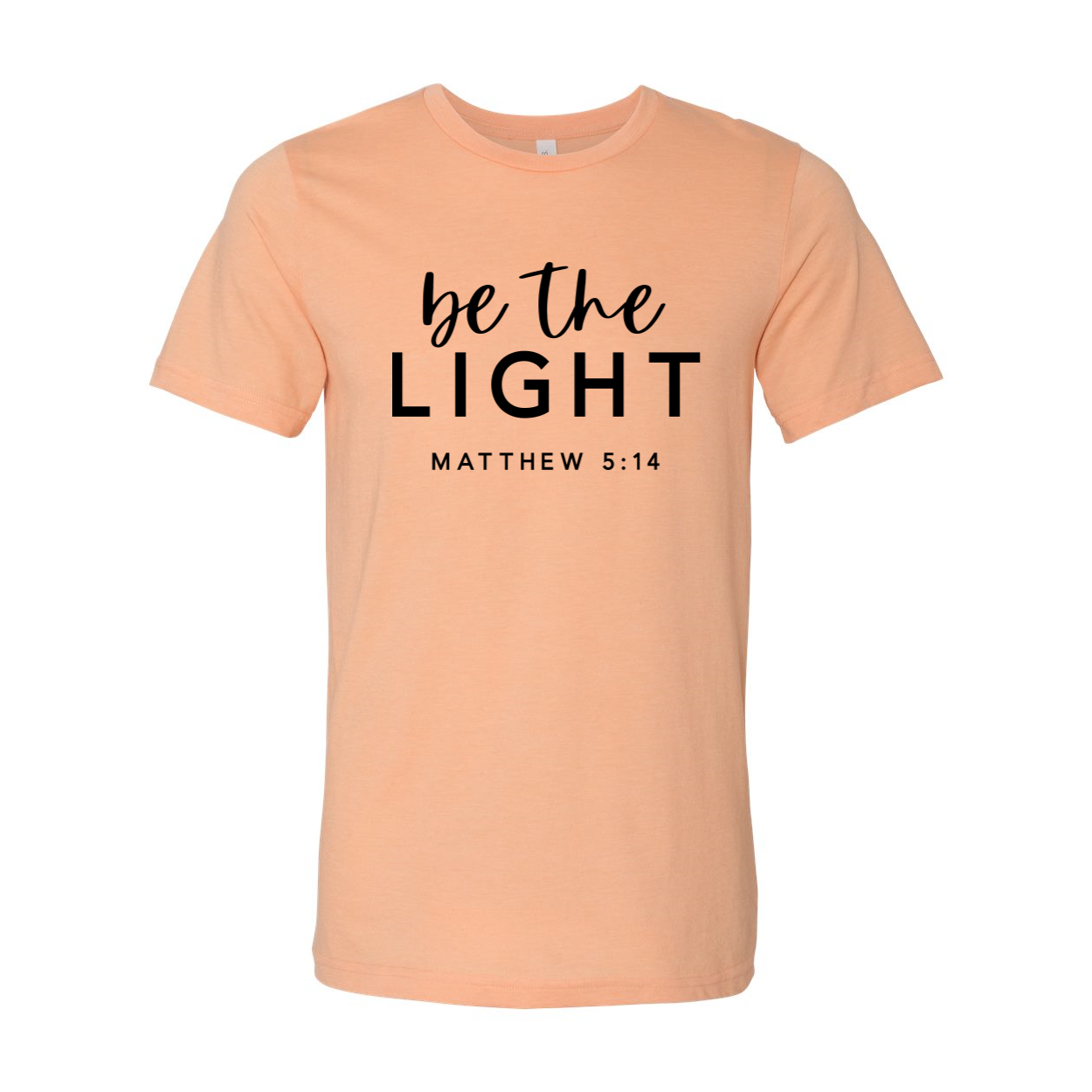 Be The Light T-shirt in various sizes, showcasing its soft fabric and classic unisex design.