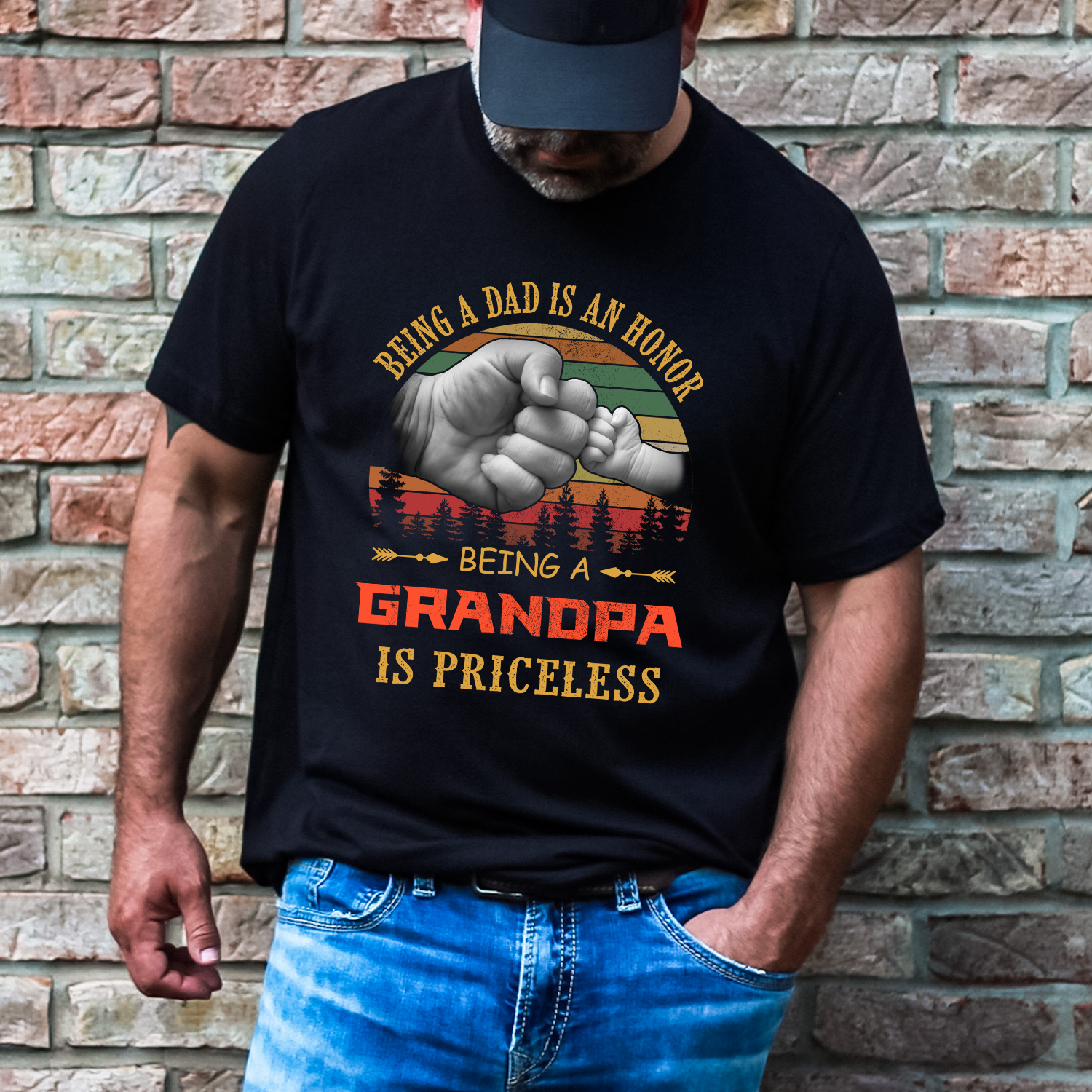 Unisex T-shirt featuring the phrase 'Being A Grandpa Is Priceless' in vibrant colors, showcasing a comfortable fit and high-quality fabric.